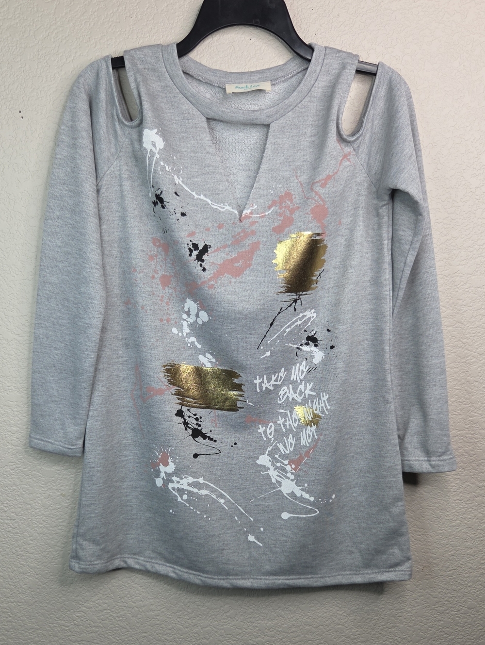 Women's Grey Cold-Shoulder Sweatshirt with Metallic Accent